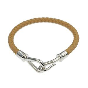 Hermes Jumbo Bracelet Braided Biscuit Silver Hardware Leather Bracelet